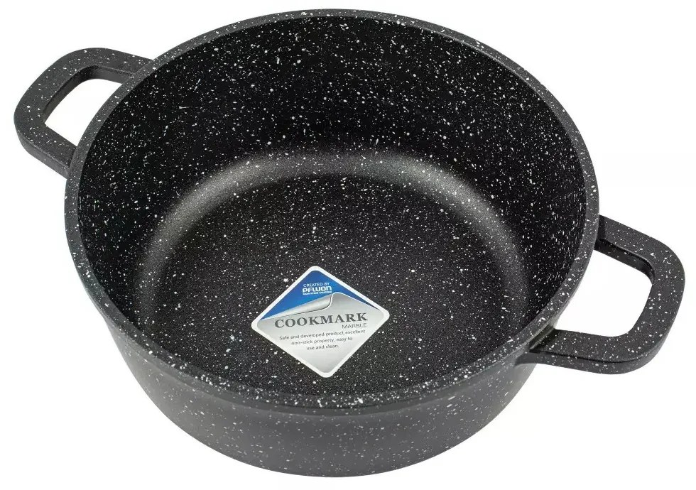 Oală cu capac 28 cm, 6.5L – Kinghoff KH 1597, antiaderentă cu marmură, neagră, pentru preparate consistente, compatibilă cu toate plitele