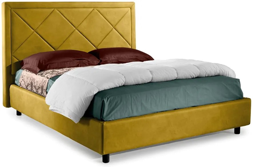 Pat Dormitor Matrimonial Bed&amp;Sofa Venezia iSomn 160x200 cm, lada de depozitare, stofa, galben