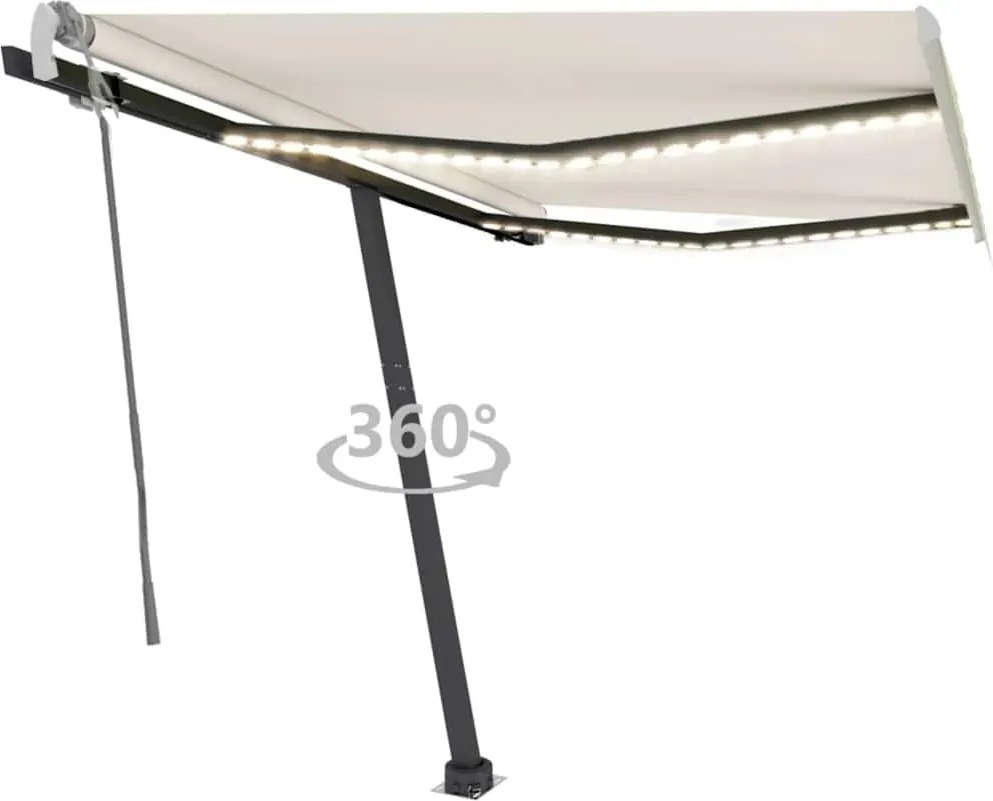 vidaXL Copertină retractabilă manual cu LED, crem, 350x250 cm