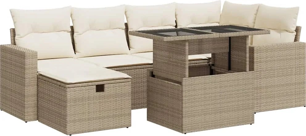 vidaXL Set canapele de grădină, 7 piese, cu perne, bej, poliratan