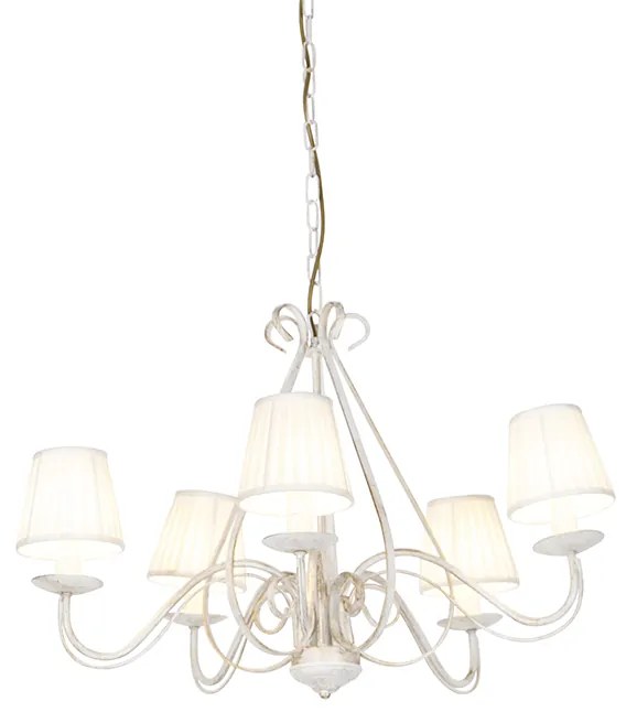 Candelabru alb cu abajururi plisate crem cu 5 lumini - Giuseppe