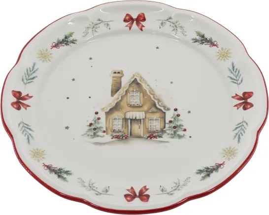 Farfurie întinsă din ceramică albă cu motive de Crăciun, 2x20.5 cm, „Chalet de Noël"