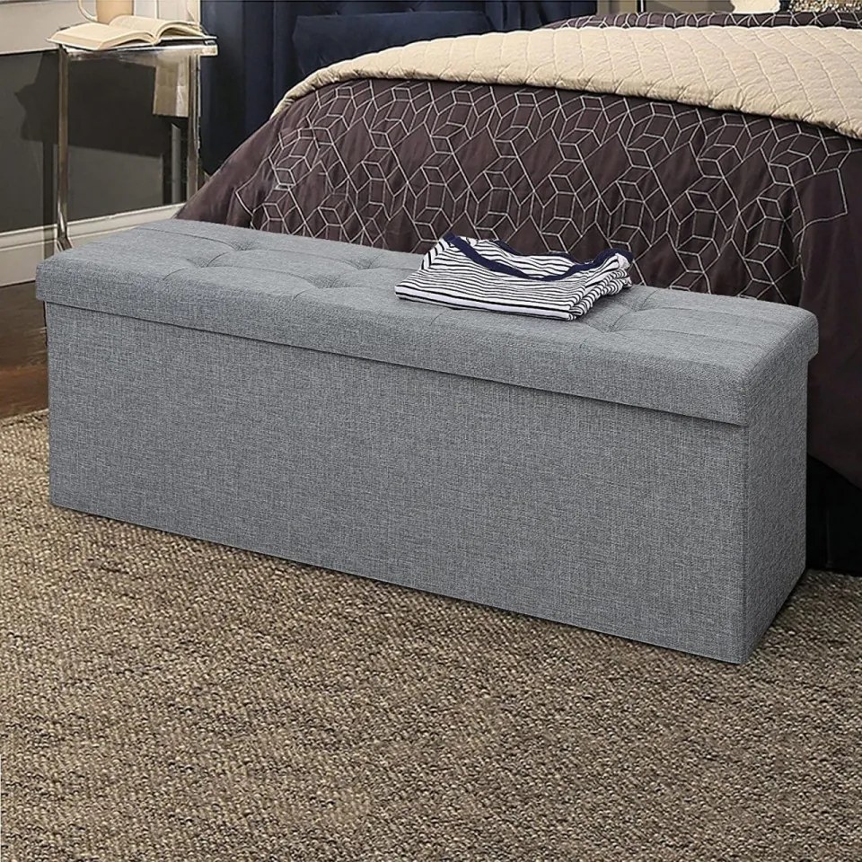 Bancheta cu spatiu depozitare, textil / MDF, gri, Songmics, LSF77G
