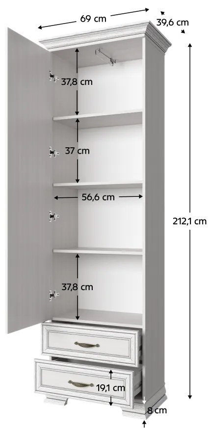 Etajera cu oglinda, woodline crem, TIFFY 1D2S