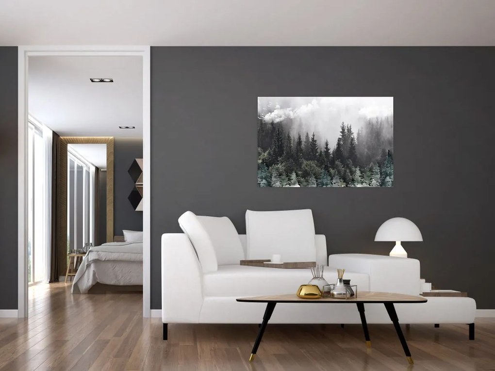 Tablou - Pădure cu elemente ilustrate (90x60 cm)