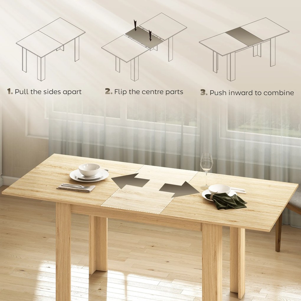 HOMCOM Masa extensibilă, 140-180 cm, finisaj lemn natural, pentru 6-8 persoane | Aosom Romania