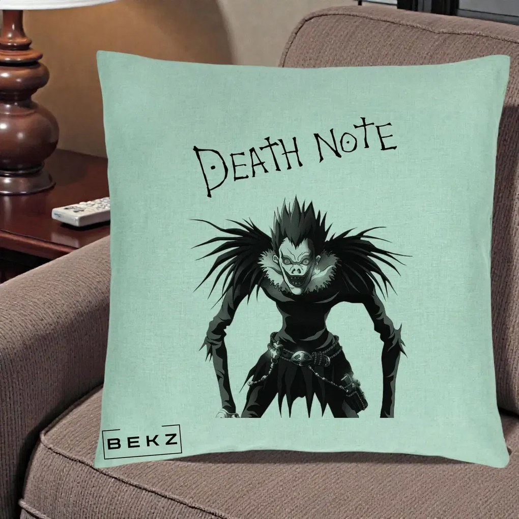 Perna Personalizata Death Note Ryuk Shinigami Alb-Negru, 40x40 cm, Verde Menta, Husa Detasabila, Perna Inclusa, BEKZ®