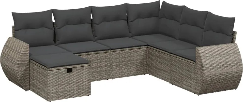 vidaXL Set canapele de grădină, 7 piese, cu perne, gri, poliratan