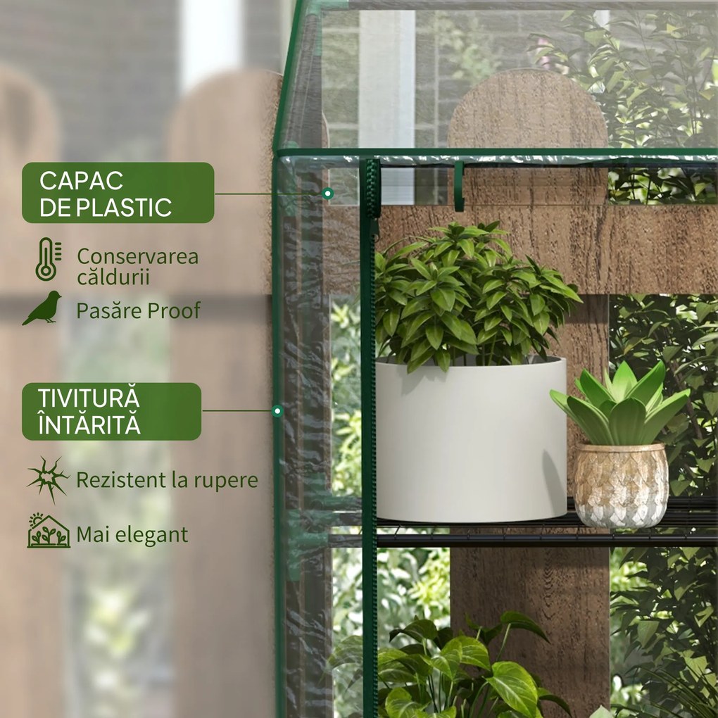 Outsunny Seră de Grădină cu Copertină din PE, Seră cu Acoperiș Înclinat, 2 Uși Rulante și 6 Rafturi, 143x46x151cm, Verde | Aosom Romania