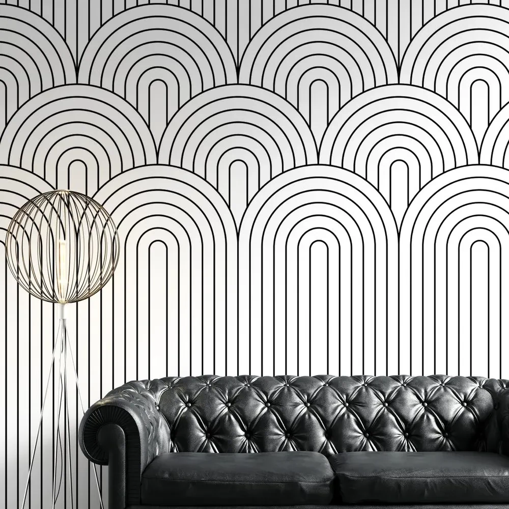 Tapet model de curcubeu în alb-negru Mid-Century