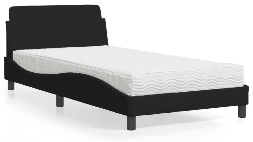 vidaXL Pat cu saltea, negru, 100x200 cm, textil