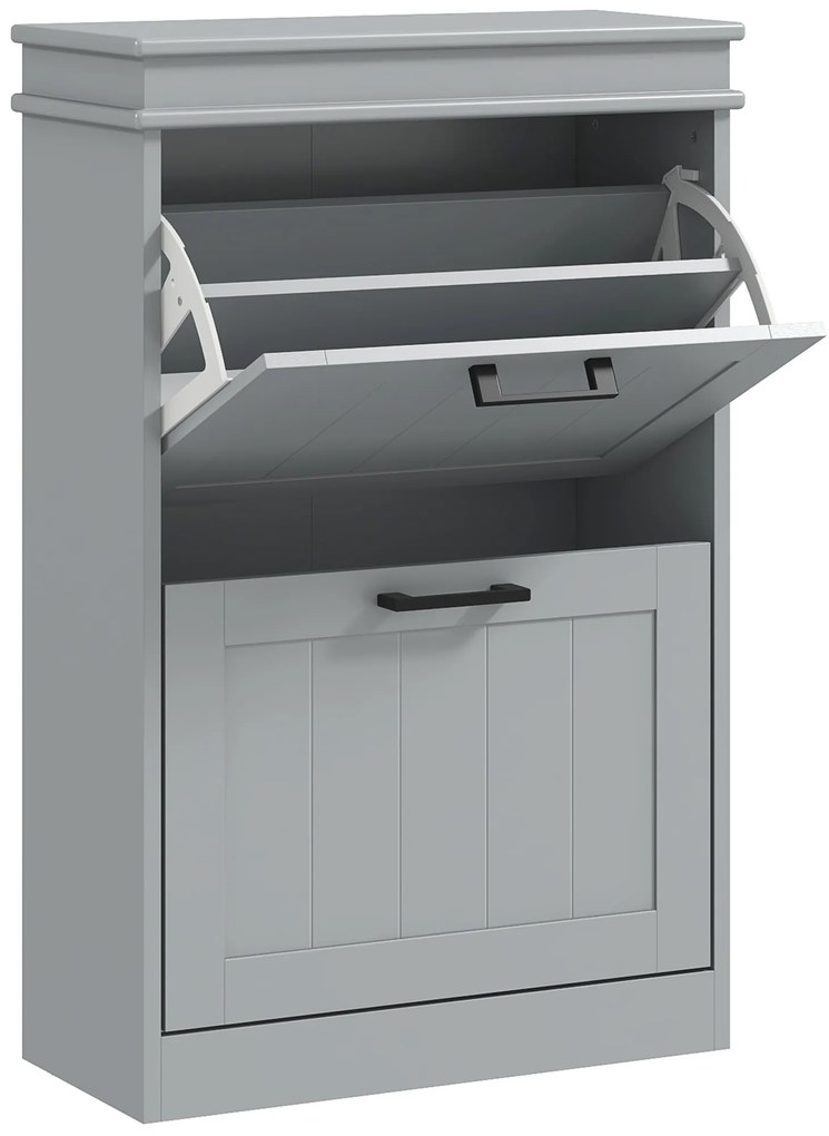 HOMCOM Mobilier pentru depozitare a pantofilor, 2 uși rabatabile, rafturi reglabile, pentru intrare, coridor, 54 x 24 x 82,5 cm, gri | Aosom Romania