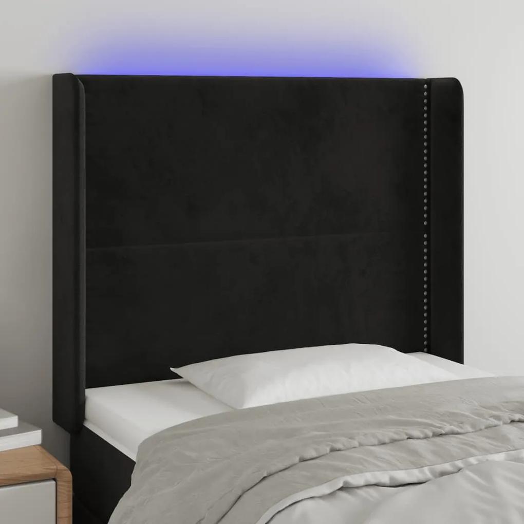 3123946 vidaXL Tăblie de pat cu LED, negru, 93x16x118/128 cm, catifea