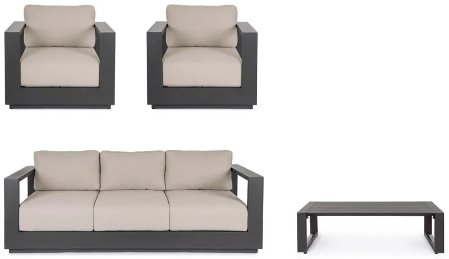 Set mobilier de gradina, 4 piese, metal / textil, antracit / bej, Moses Bizzotto