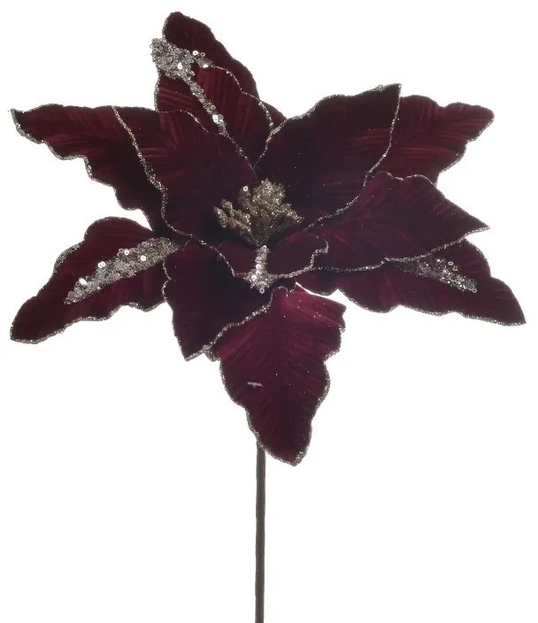 Set 2 Xmas Flowers Burgundy Gold 66 cm