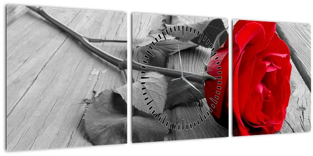 Tablou cu trandafiri roșii (cu ceas) (90x30 cm)