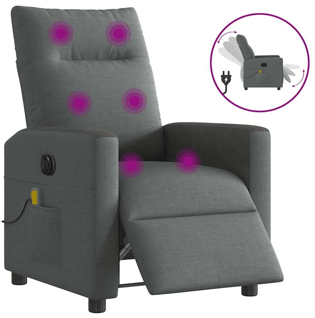 vidaXL Fotoliu electric de masaj rabatabil, gri închis, textil