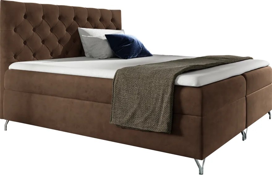 Pat cu boxspring, 200x200, ţesătură maro Velvet, GULIETTE + cadou