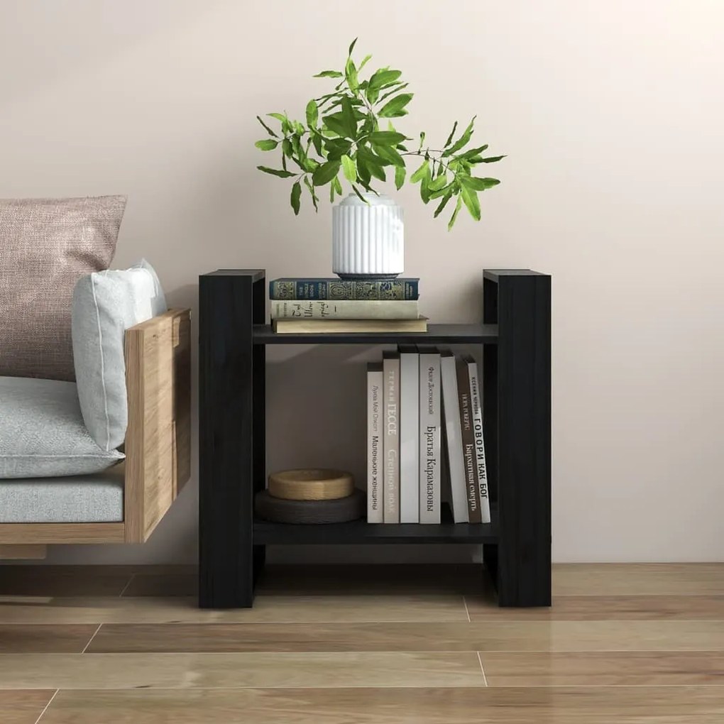 Bibliotecă/separator cameră negru 60x35x57 cm lemn masiv pin