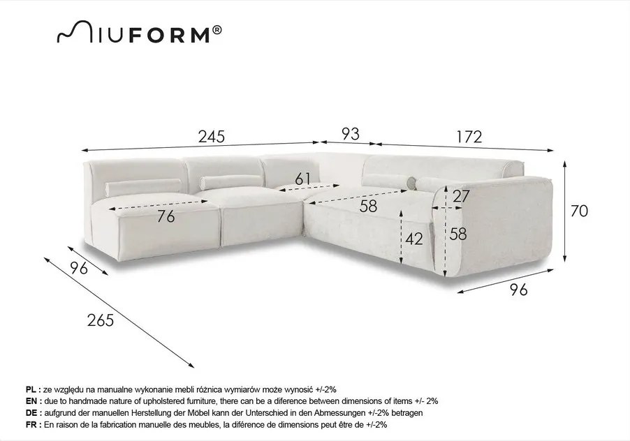 Colțar crem (cu colț pe partea stângă ) Flex Felix – Miuform