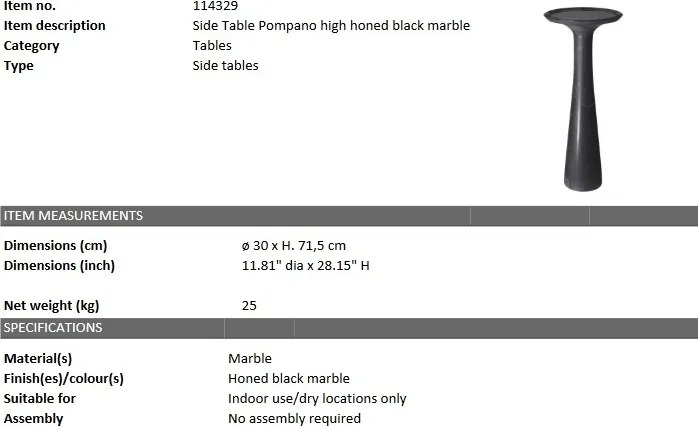 Masuta auxiliara design LUX din marmura neagra Pompano high