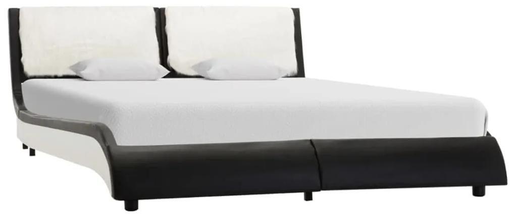 280468 vidaXL Cadru de pat, negru și alb, 135x190 cm, piele ecologică
