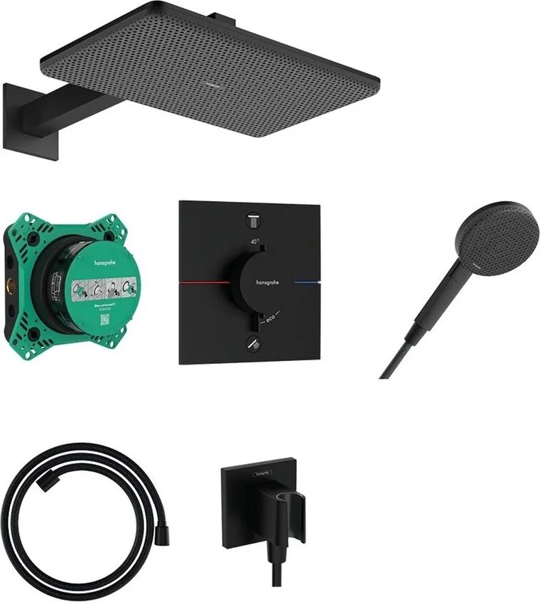 Sistem de dus incastrat Hansgrohe Raindance Alive Q cu termostat si corp ingropat finisaj negru mat