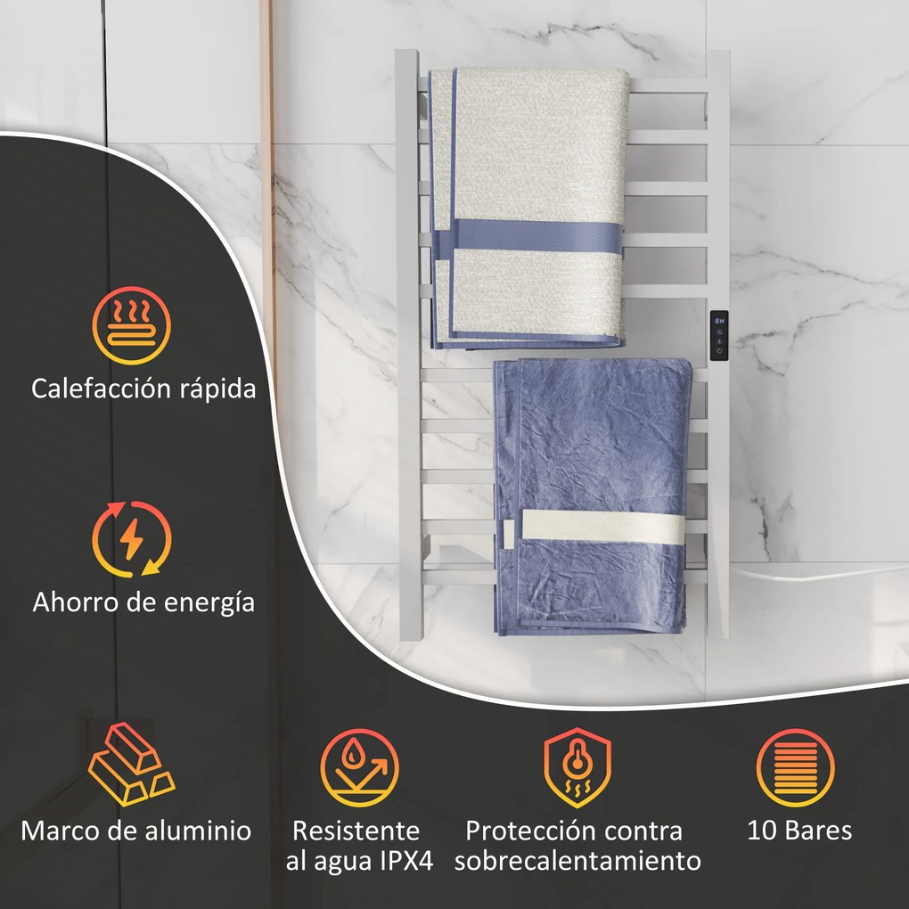 HOMCOM Uscător de Prosoape Electric cu 10 Bare, Timer, Afișaj LCD și Temperatură Reglabilă, 45x11x80 cm, Alb | Aosom Romania