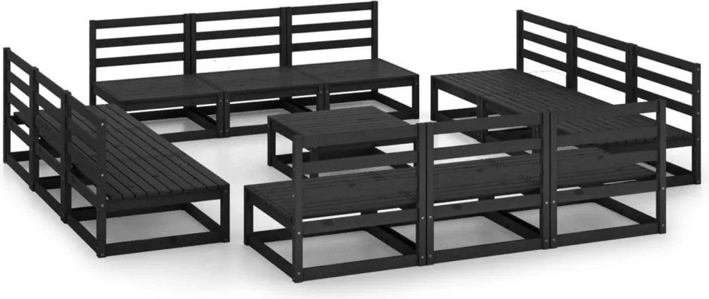 vidaXL Set mobilier de grădină, 13 piese, negru, lemn masiv de pin