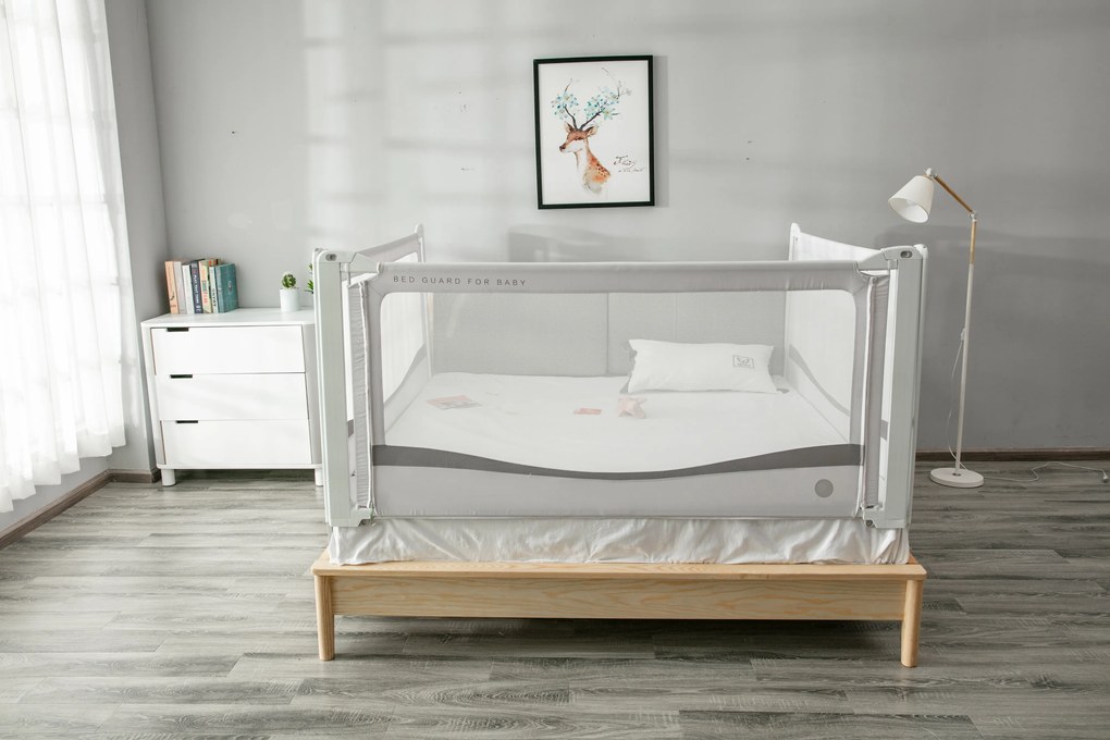 Protecție laterală pat Monkey Mum® Premium - 160 cm - gri deschis