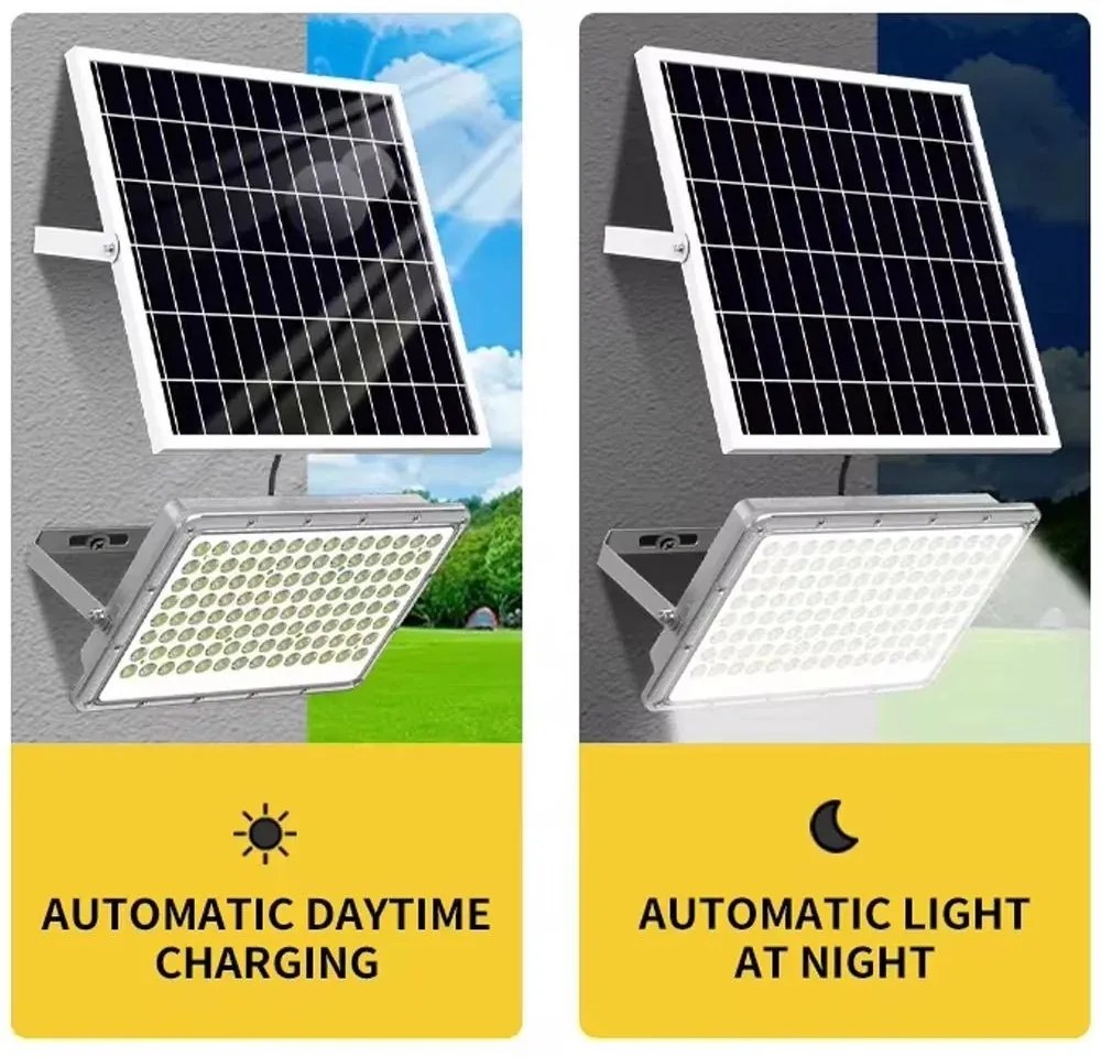 Proiector LED cu Panou Solar și Telecomandă, Rezistent la Apă IP65, 100W, Gri