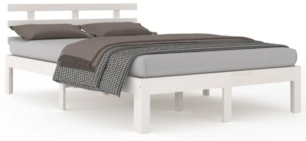 814725 vidaXL Cadru de pat mic dublu 4FT, alb, 120x190 cm, lemn masiv