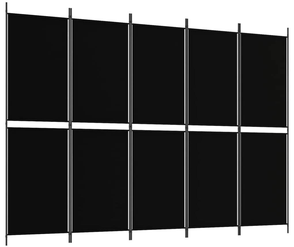 350221 vidaXL Paravan de cameră cu 5 panouri, negru, 250 x 180 cm, textil
