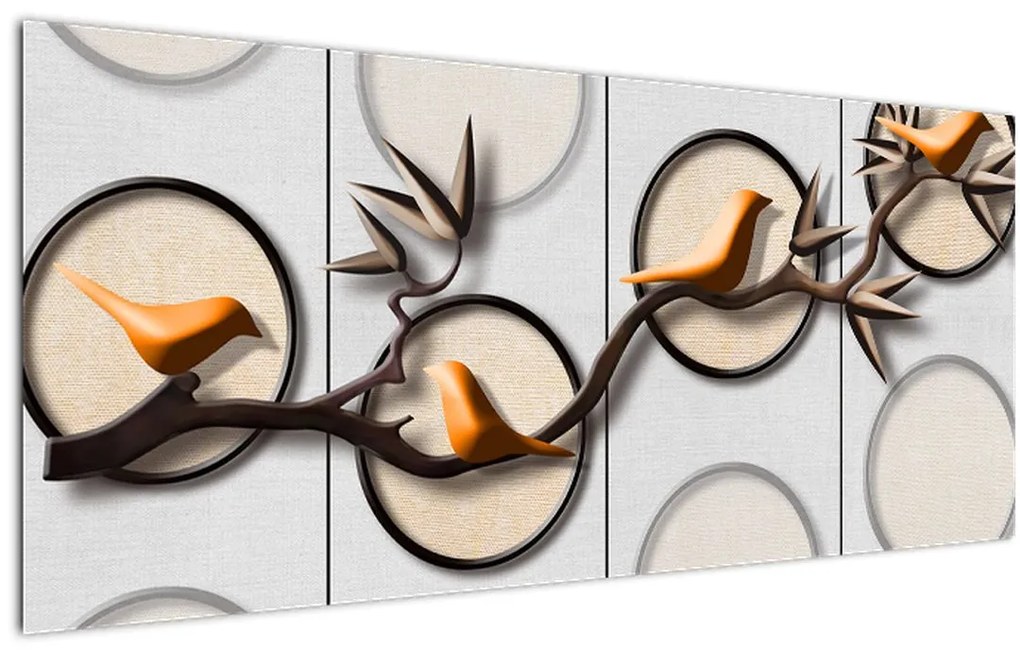 Tablou artistic - Păsărele pe creangă (120x50 cm)