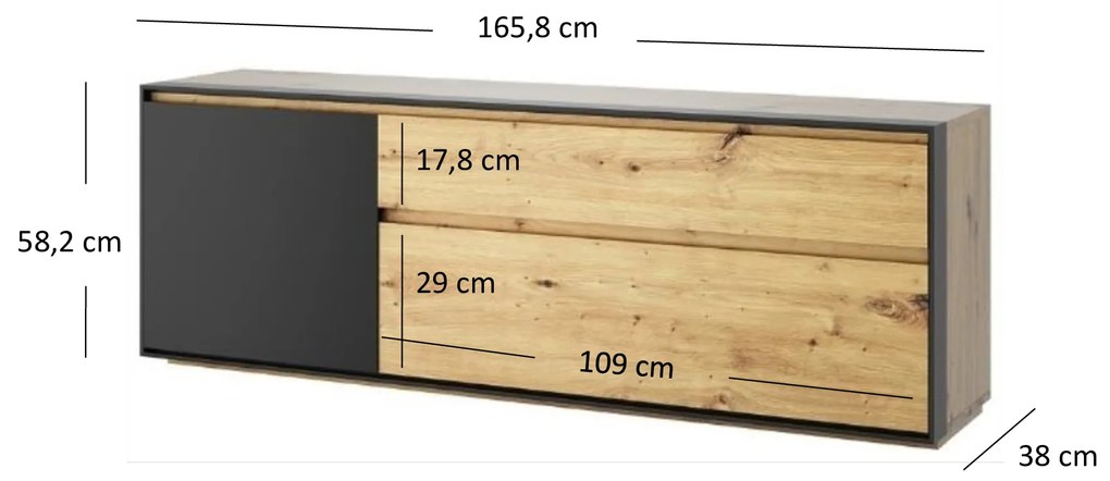 Masă TV/Dulap Bobbie (Stejar artisan + negru). 1052779