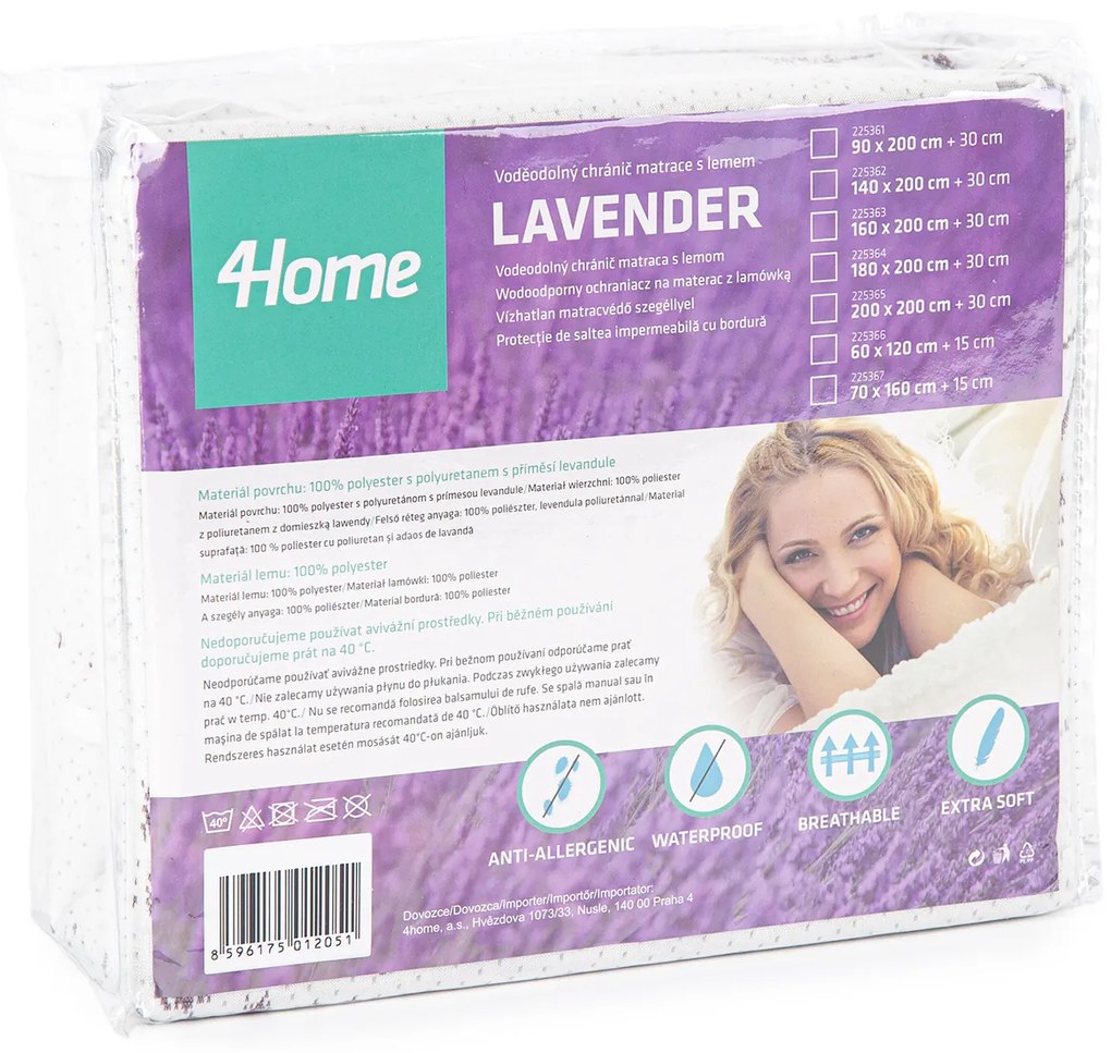 Protecție saltea 4Home Lavender impermeabilă cu bordură, 180 x 200 cm
