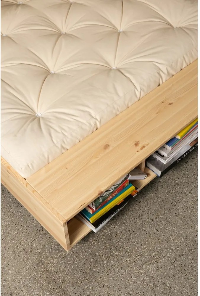 Pat matrimonial în culoare naturală din lemn de pin cu somieră 140x200 cm Merge – Karup Design