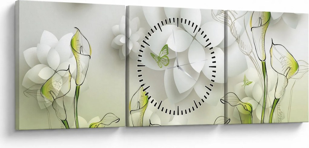 Tablou cu flori (cu ceas) (90x30 cm)
