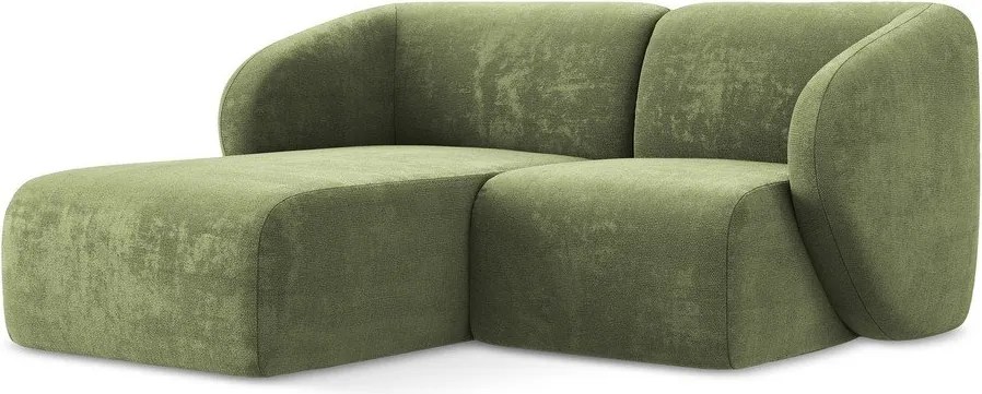 Colțar verde cu tapițerie din chenille (cu colț pe partea stângă/cu șezlong) Lani – Makamii