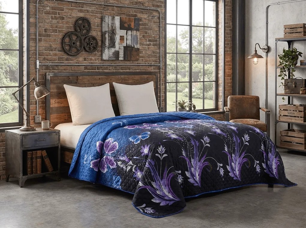 Cuvertura de pat VIOLET BUTTERFLY, albastru inchis Dimensiune: 170 x 210 cm