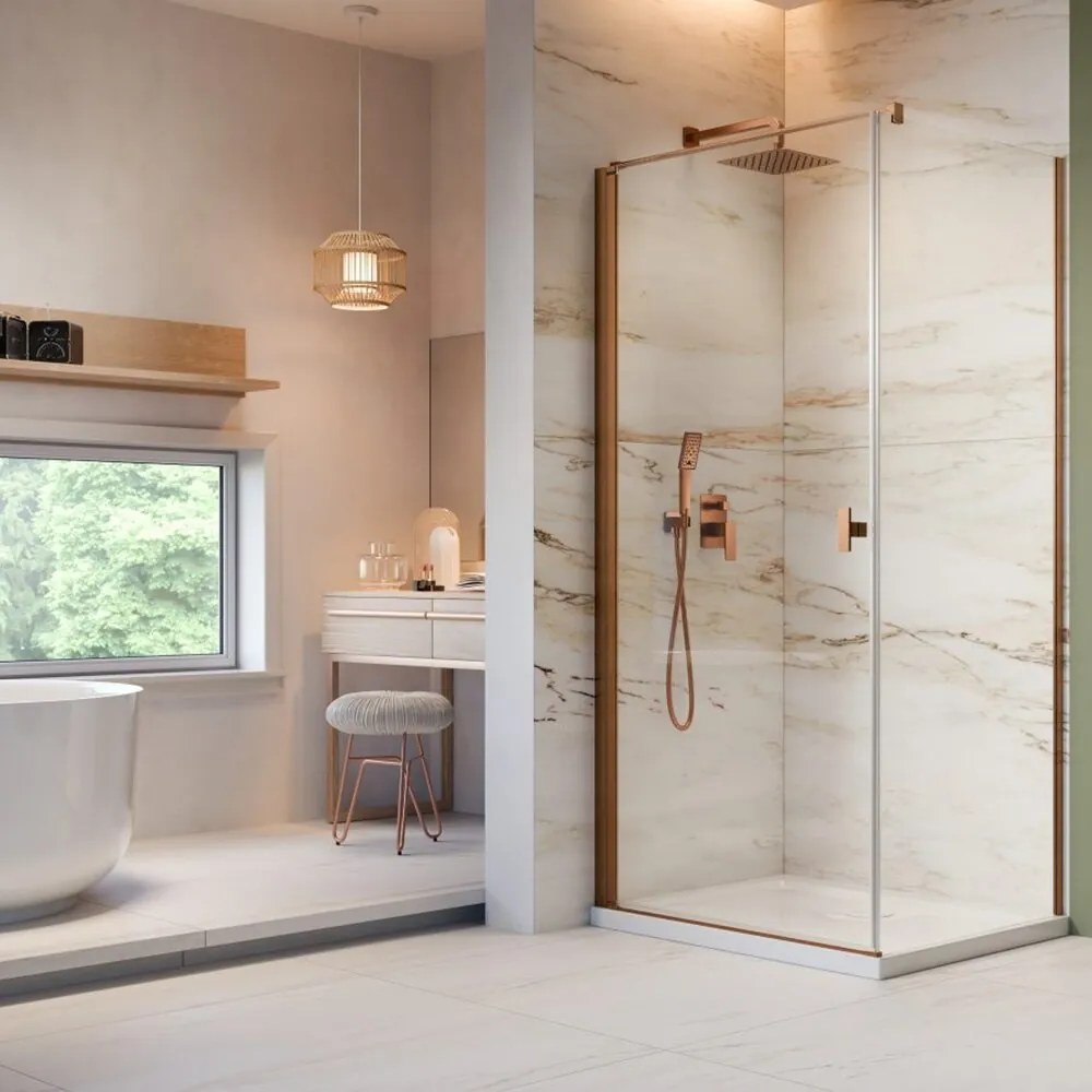 Usa de nisa batanta Radaway Nes KDJ I 100 cm sticla 6 mm finisaj cupru periat-transparent deschidere stanga