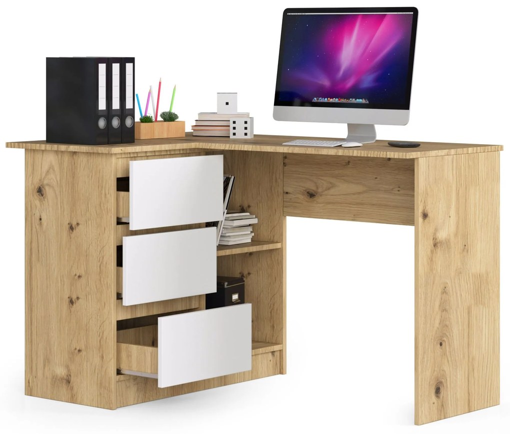 Masă PC de colț Bodhi (Stejar artisan + Alb) (S). 1070964