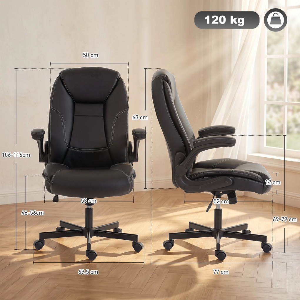 HOMCOM Scaun birou ergonomic fotoliu brațe rabatabile înălțime reglabilă funcție balans negru | Aosom Romania