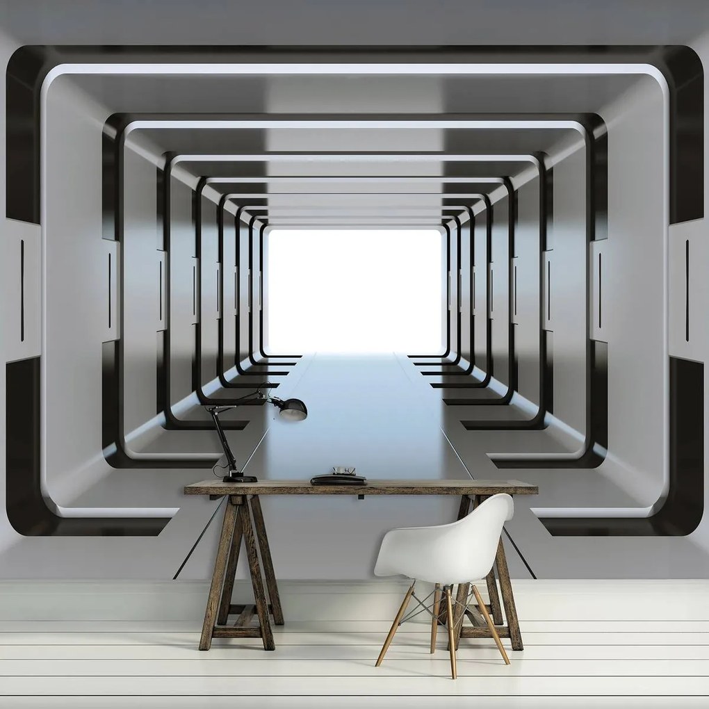 Fototapet - 3D tunel argintiu (254x184 cm)