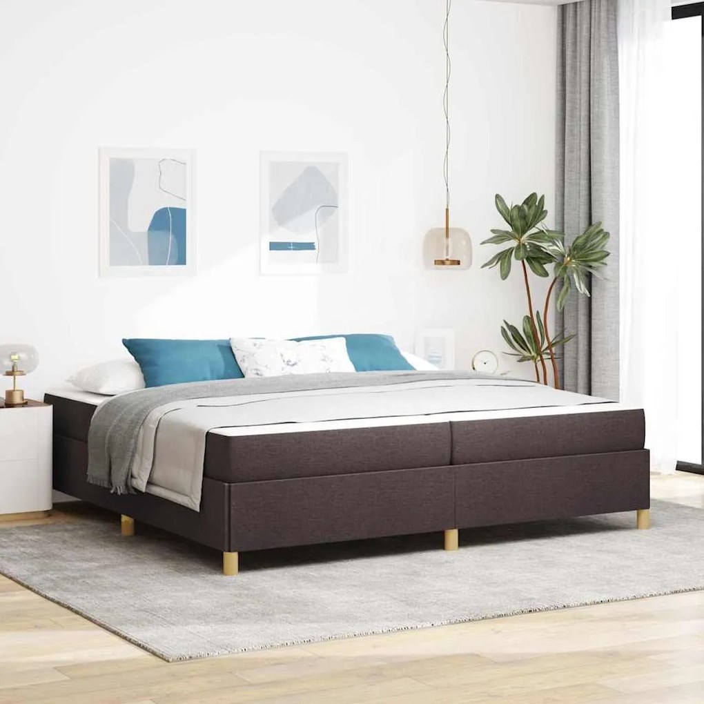 vidaXL Pat cu arcuri Altele Maro închis și Alb 200 x 200 cm țesătură