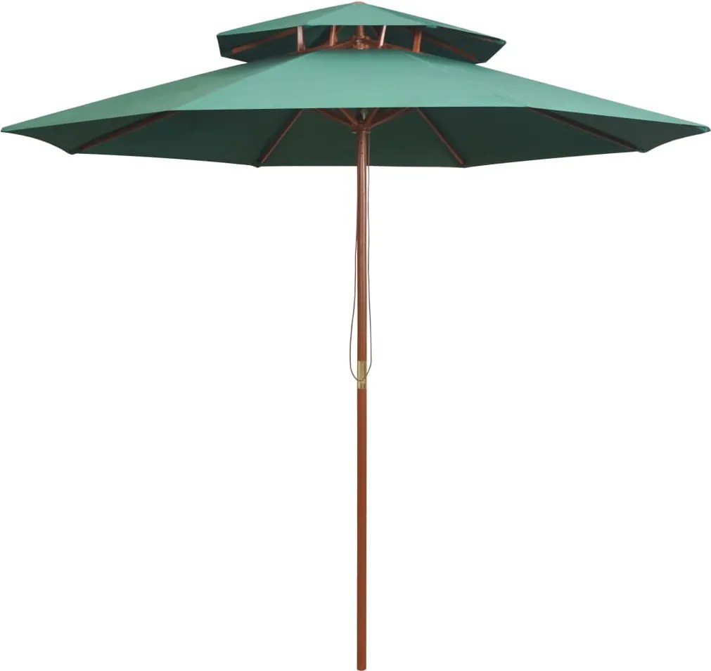 vidaXL Umbrelă de soare dublă, 270x270 cm, stâlp de lemn, verde