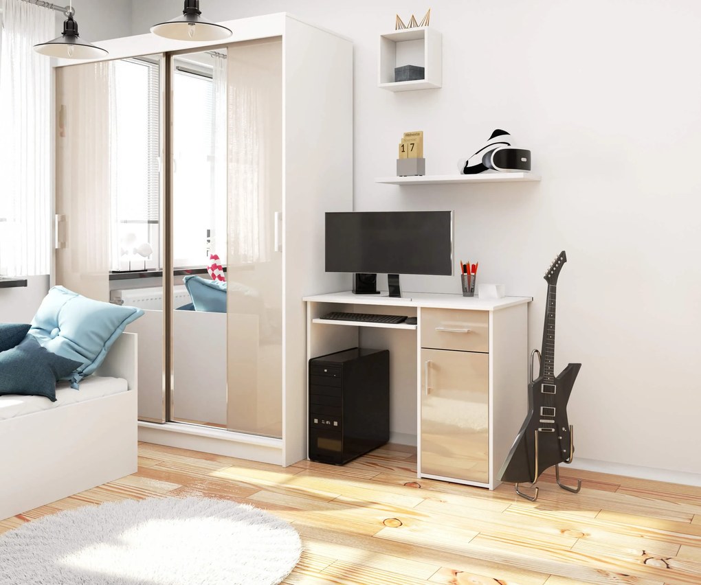 Masă PC Padma (alb + cappuccino lucios). 1068910