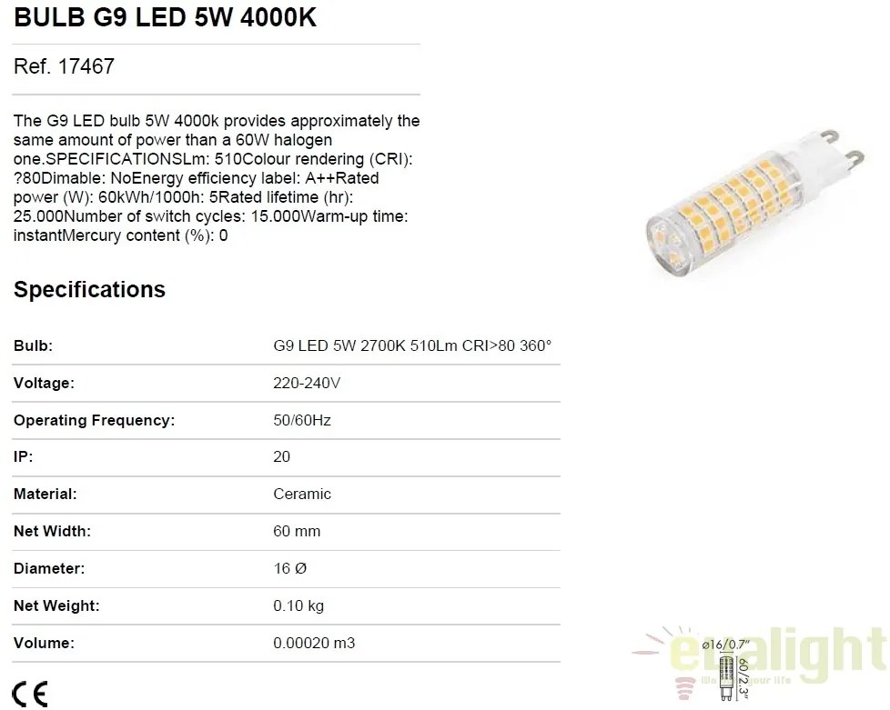 BEC LED G9 5W 4000K 17467
