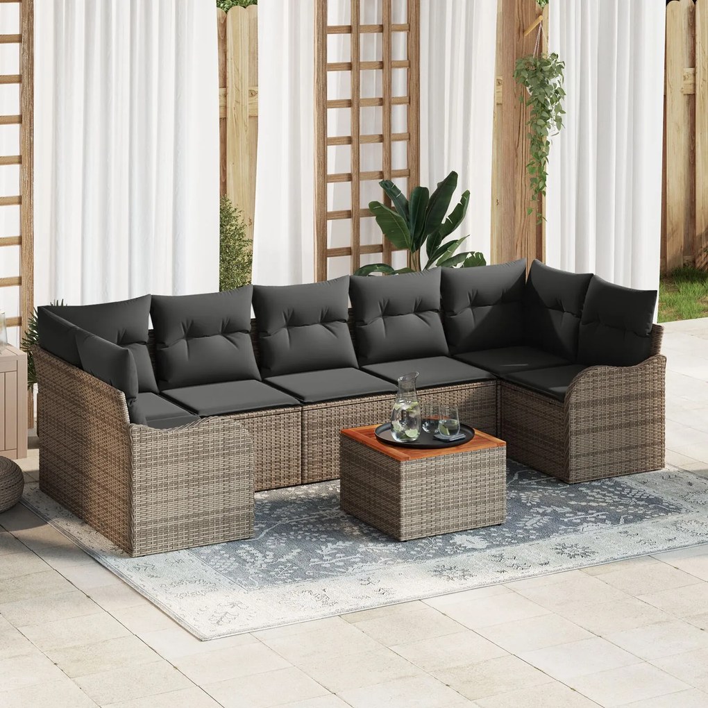 vidaXL Set de canapele pentru grădină 8 pcs Gri Rattan poli