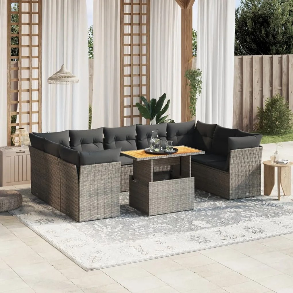 3270997 vidaXL Set mobilier de grădină cu perne, 10 piese, gri, poliratan